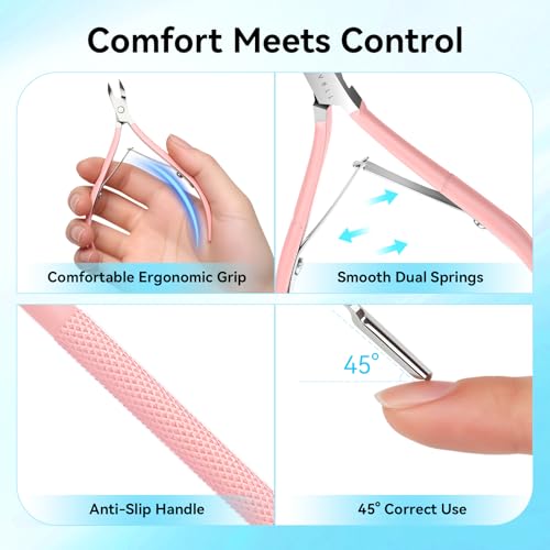 Makartt 7mm Pink Cuticle Nipper & Pusher, Stainless Steel, Dual-Spring - color: Pink