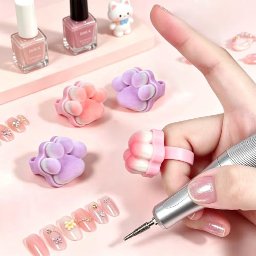 4Packs Nail Dust Cleaning Brush Ring,Soft Brushes for Clean Up Fingernails and Toenails Small Portable Scrubber Brush Nail Duster Tools for Manicure and Pedicure (pink and purple paw) - color: pink and purple paw