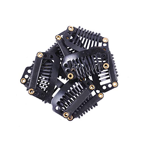 YANTAISIYU 24pcs/28mm 8-teeth Metal Wig Clips with Rubber Snap Clips for Wig Hairpiece Hair Extension Accessories (Black) - color: Black, style: 28mm