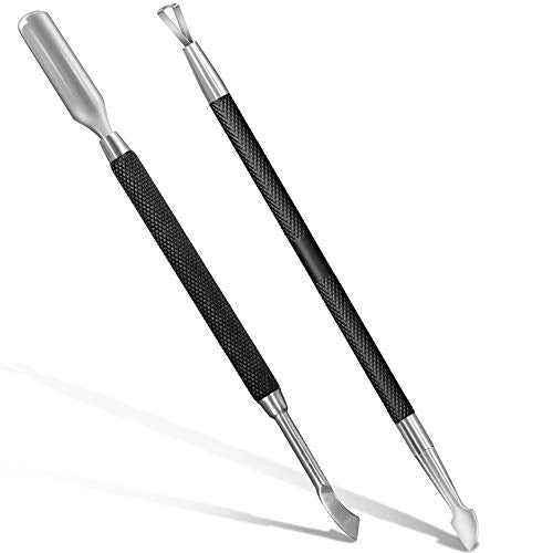 2PCS Black Cuticle Pusher Tool and Scraper Nail Pusher - color: black