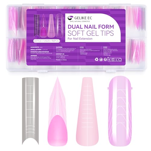 Gelike EC Dual Forms for Extension: 96 Pcs Color Nail Form, 4 Style 12 Size Nail Forms For Builder, Half Matte Gel Forms For Manicure Art Design Salon Diy - color: D2-Color Dual Forms 96pcs