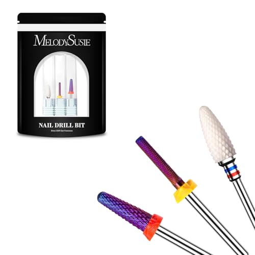 MelodySusie 3Pcs Nail Drill Bits Set, 3/32'' Carbide Tungsten Ceramic Bits, Flame, Nature Nail Buffer and Cone Shape Bits, Suitable for Manicure Pedicure Cuticle Gel Acrylic Remover - size: D Set