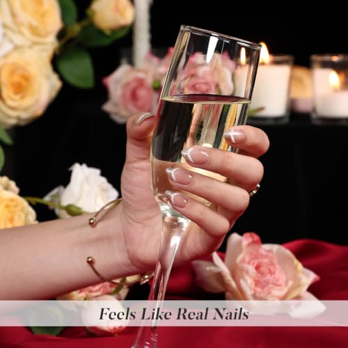 SHANGMENG Press on Nails, Short Almond Glitter French Cat Eye Fake Nails - color: Smile & Shine