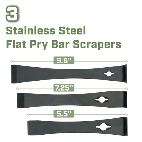 Bates- Flat Pry Bar Scraper, 3 Pack, 5-1/2", 7-1/4" and 9-1/2", Black, Trim Puller Tool for Baseboard - size: 5.5", 7.25", 9.5"