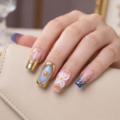 Handmade Press on Nails Medium French Tip Acrylic False Nails 10Pcs - color: style10
