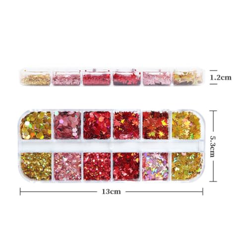 Fall Maple Leaf Nail Glitter Sequins Autumn Holographic Leaf Flakes 1 Box - color: W24