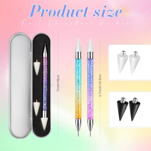 Tatuo 2 Pcs Rhinestone Picker Tool Kit with 2 Wax Head, Light Gradient - color: Light Gradient Color