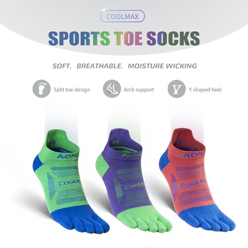 Toe Socks Cool-max Running Socks for Men Women 3 Pairs Athletic Breathable Five Finger Socks - color: E4837-multicolor-3pcs, size: Medium