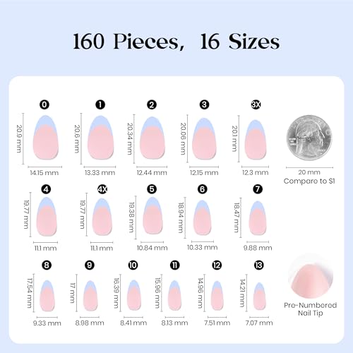 Beetles Blue French Tips Press On Nails, Short Almond 160 Pcs - color: 5 - Blue French - S