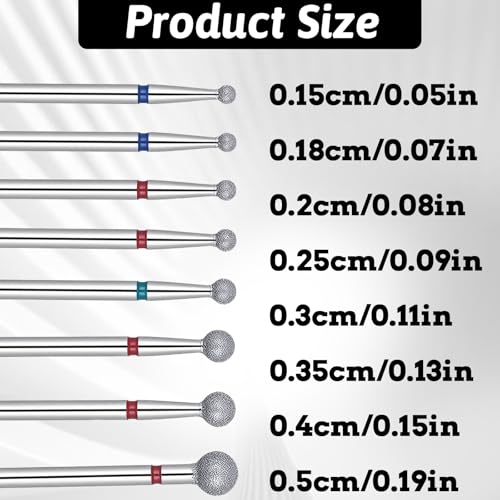 8 PCS Cuticle Ball Bit Nail Drill Bit Sets Ball Drill Bits for Nails Various Sizes 3/32 Inch Professional Manicure Pedicure Nails Salon Tools for Nail Technician