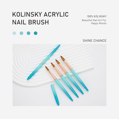 Acrylic Nail Brush Size 16, 100% Pure Kolinsky Nail Brush for Acrylic Application, Professional Nail Extension Manicure Tool Nail Drawing Pen for DIY Home Salon(Cyan) - color: Cyan, size: #16