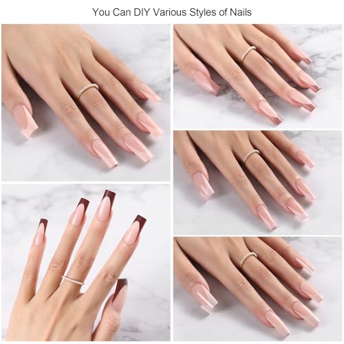 Dsixnails Skin Tones French Tip Press on Nails, 150Pcs, Long Square Matte - color: A-CF-Long 5 IN 1-2
