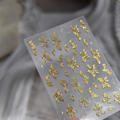 5D Embossed Nail Stickers, Premium Salon-Quality Self-Adhesive 3D Nail Art Decals, Refined Classic Designs for Easy DIY Manicure (Golden Flora) - color: Golden Flora