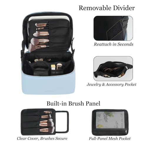 Travel/Daily Makeup Bag/Cosmetic Case with Detachable LED Mirror - color: Sky Blue