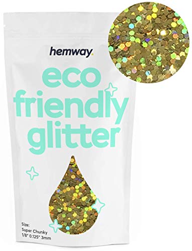 Hemway Biodegradable Glitter Gold Holographic 3.5oz Super Chunky - color: Gold Holographic, size: Super Chunky (1/8" 0.125" 3mm)