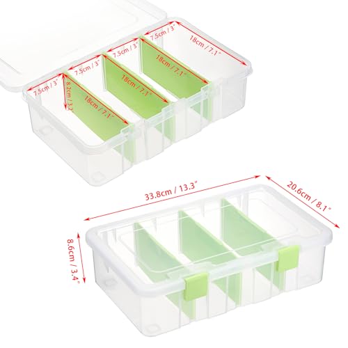 BTSKY Clear Plastic Dividing Storage Box with 4 Compartments Sewing Box - size: 13.3x8.1x3.4 Inches-Green