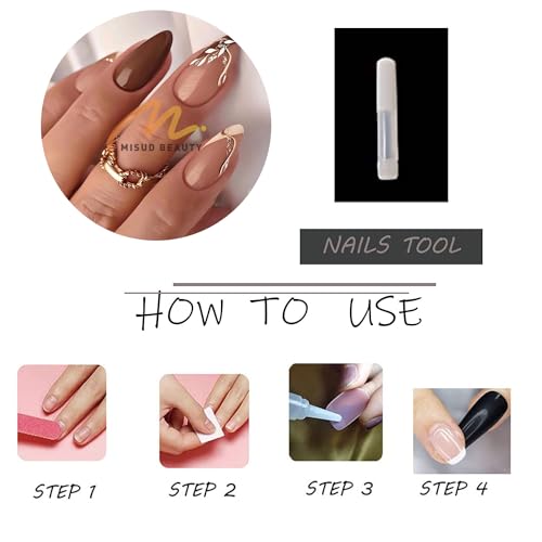MISUD Press on Nails - Medium Almond Glue on Nails with Fall Brown, Acrylic Autumn Leaf Design 24 pcs - color: 11214Brown
