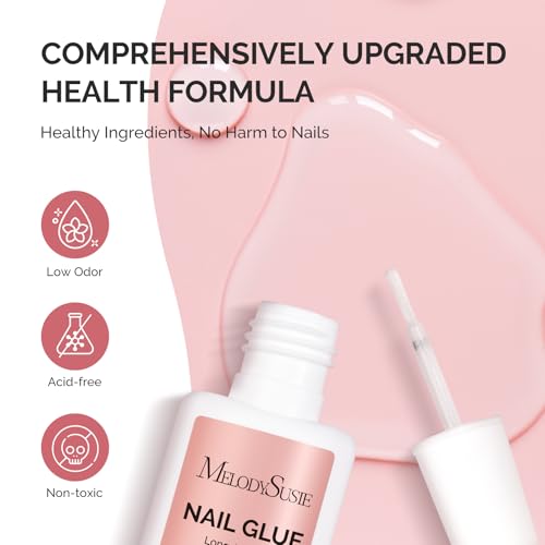 Melodysusie Super Strong Brush-On Nail Glue for Press On Nails No UV Lamp - size: 10ml*1
