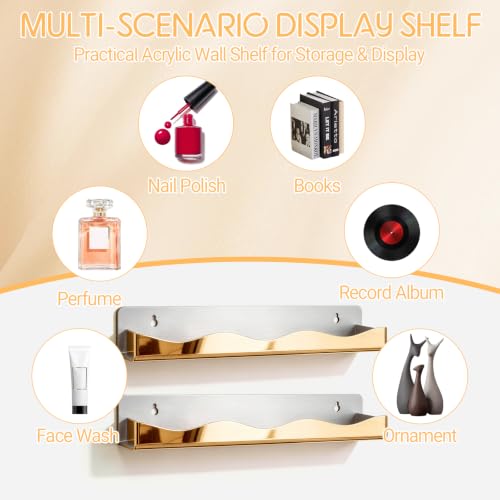 15" Nail Polish Wall Rack 6 Pack, Wall Mounted Organizer Holds 66+ Bottles - color: Gold-polished