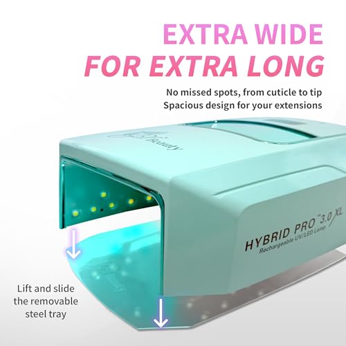 iGel Beauty Hybrid PRO 3.0 XL UV/LED Nail Lamp – Wireless Rechargeable 48W Nail Dryer, Extra Wide Full-Hand Curing, 9000mAh Battery, Smart Timer & Builder Gel Mode, Cordless Professional Lamp - color: Teal