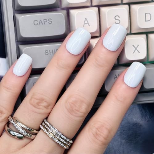 Press On Nails, Short Square White Natural Solid Color, 24PCS - color: 0085-White