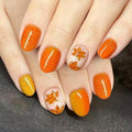 Fall Press on Nails Short Oval, Maple Leaves, Yellow, Orange - color: Style-22