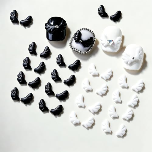 300Pcs Wings Nail Charms Angel Wings Nail Rhinestones Mini Wings Nail Gems 3D Mixed Colors Black White Angel Wings Nail Supplies Cute Wings Nail Jewels for DIY Crafts Jewelry Making - color: black