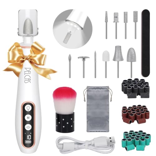 PELCAS Cordless Nail Drill, 10 Speeds Electric Nail File with LED Light - color: White
