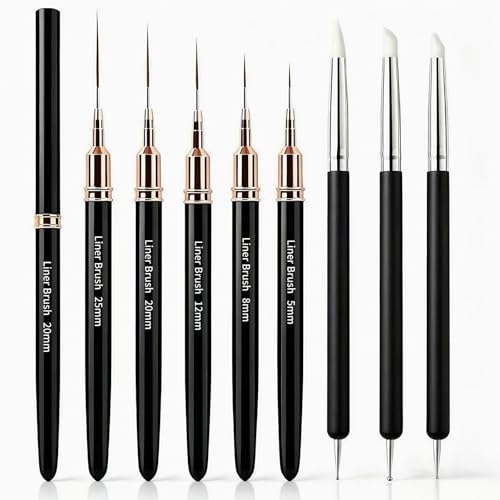 5Pcs Nail Art Liner Brushes Liner Brush for Nails Gel Striping Nail Brushes (Black) - color: Black