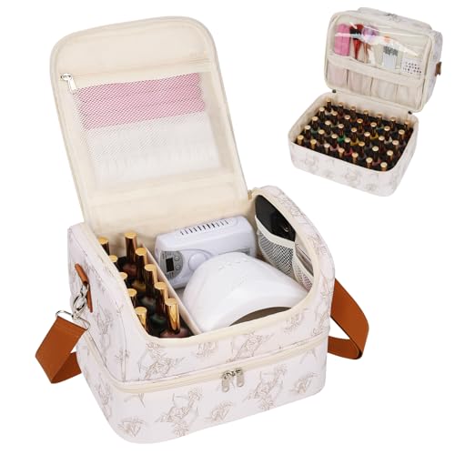CUBETASTIC Nail Polish Organizer, Nail Supplies Storage Case Holds 45 Bottles Nail Polish & Nail Lamp, Travel Nail Tech Carrying Bag, Nail Kit Bag For Nail Stuff & Manicure Tools - color: Lily Floral, size: 45 Slots