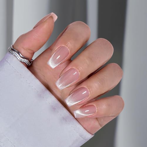 BTArtbox Press On Nails, Short Coffin French Tip Nails, 32 Pcs Full Kit - color: A1-Milky Way