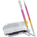 2PCS Pink-Yellow Gradient Cuticle Pusher Tool and Scraper Nail Pusher - color: Pink-Yellow Gradient