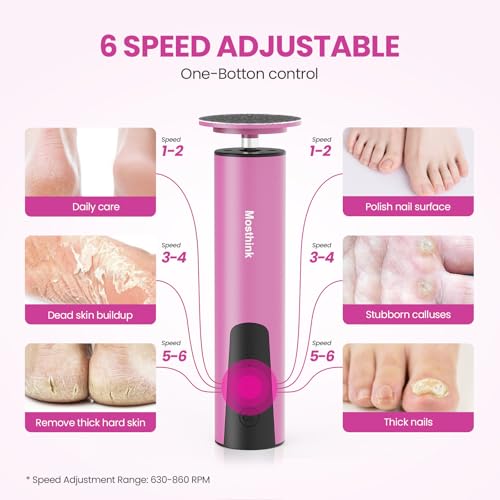 Electric Foot Callus Remover 6 Speed Adjustable for Women Mom Lover - color: Rose Pink