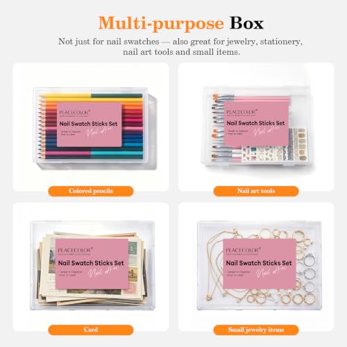 PEACECOLOR 100 Pcs Nail Swatch Sticks with Ring, 120 Blank Number & Box - color: 100pcs nail swatch sticks