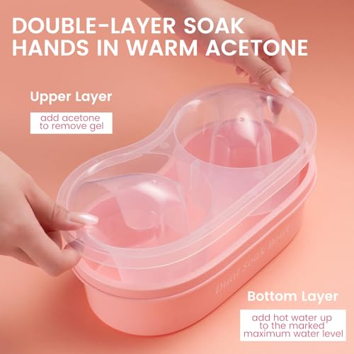 Dual Nail Soaking Bowl for Both Hands, Acetone-Proof Manicure Soak Bowl Kit - color: D1-Pink for big hands