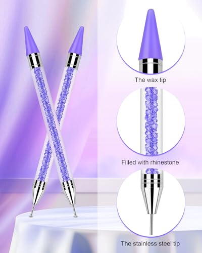 Difenni Rhinestone Picker Tool, Wax Pencil for Rhinestones Tool, Dual-Ended DIY Nail Bedazzling Tools with 4 Extra Purple Replaceable Wax Head and 1 Tweezer(Purple) - color: Purple B