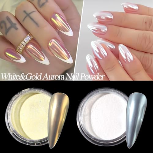 10 Colors Mermaid Pearl Chrome Nail Powder, Iridescent Aurora - color: 10 Colors Aurora