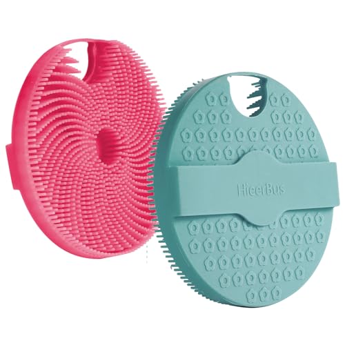 Silicone Body Scrubber Shower Brush 2 Counts,Super Exfoliating Body Brush with Non-Slip Strap-Effective Showering Exfoliation and Gentle Massage for Men Wome,Durable Use Brush (Green+Pink) - color: Green+pink