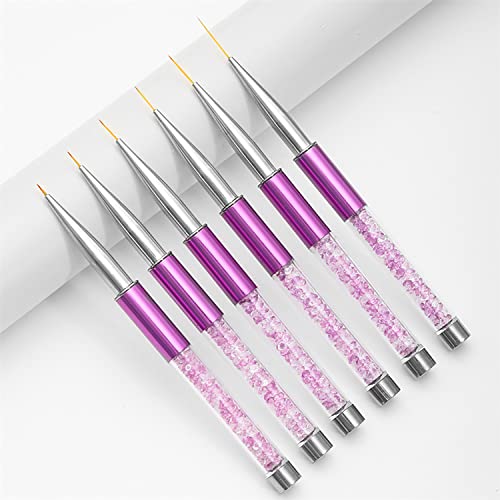 WOKOTO 6PCS Purple Nail Liner Brush For Nails Fine Line Nail Art Brushes 5mm 7mm 9mm 11mm 13mm 19mm Nail Polish Detail Brushes Painting Pens Gel Liner Brushes For Nail Art Detail Painting Brush