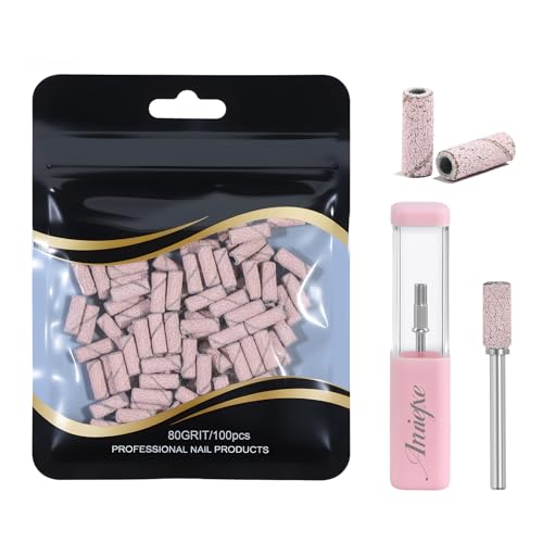 100 Pcs Nail Drill Bits, 80 Grits Sanding Bands For Nail Drill with 3.1mm Mandrel Bits, Mini Sanding Bands for Acrylic Nails Gel Manicures and Pedicures (Pink) - color: 100pc Pink, size: 80 Grit