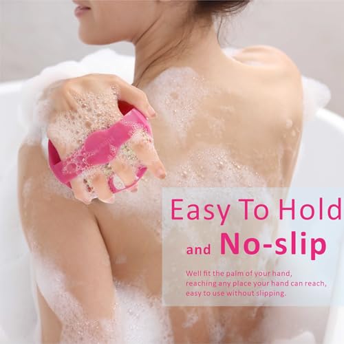 Silicone Body Scrubber Shower Brush 2 Counts,Super Exfoliating Body Brush with Non-Slip Strap-Effective Showering Exfoliation and Gentle Massage for Men Wome,Durable Use Brush (Green+Pink) - color: Green+pink