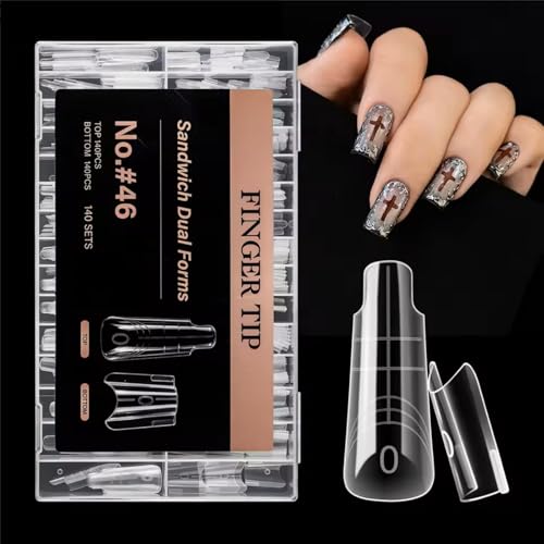 280Pcs Sandwich Dual Nail Forms 14sizes Quick Building Gel Nail Extensions-Dual Form with Reusable Top and Bottom Mold Tips (No.#46 (280Pcs)) - size: No.#46 (280Pcs)