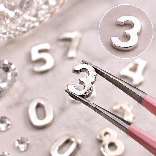 40 Pcs Silver Numbers Nail Charms Shiny Alloy Numbers Nail Rhinestones - color: Silver