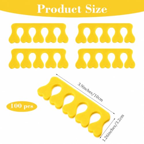 100 Pcs Sponge Toe Separators Soft Finger Separators Premium Pedicure Tool Kit Flexible Toe Divider Spacer for Polishing Pedicure Manicure Coating Nail Art Beauty Accessories (yellow) - color: yellow