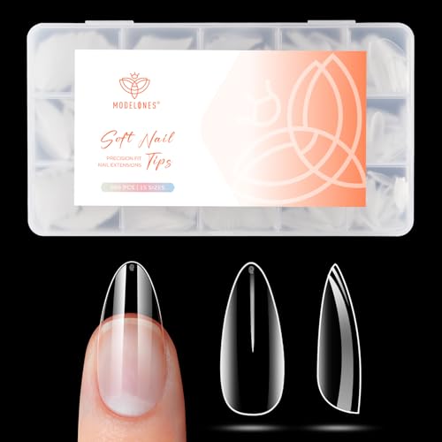 Modelones Medium Almond Nail Tips 360pcs Pre-shaped Full Cover False Nails - color: A4-Medium Almond-Clear