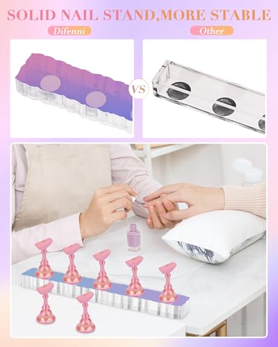 Nail Stand Acrylic Nail Art Display Stand Magnetic Nail Tips Practice Holder 54 Pcs Reusable Adhesive Putty for DIY Painting Nails Stand kit (Aurora Pink) - color: Aurora Pink