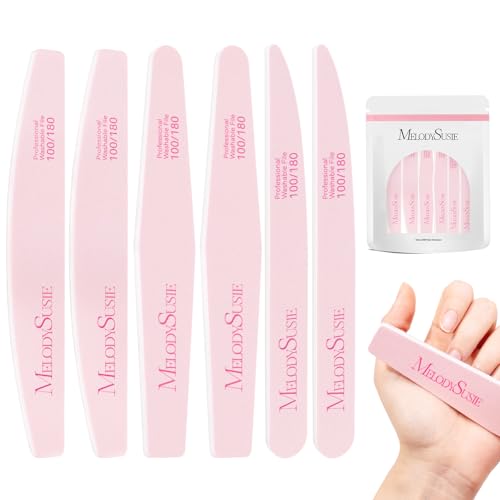 MelodySusie 6Pcs Nail Files 100/180 Grit Emery Boards Set Pink - size: 6Pcs Mix Shape