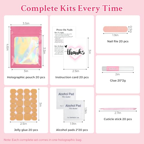 20 Sets 7-in-1 Press On Nail Prep Kit, Nail Prep Application Disposable Kit - color: Pink
