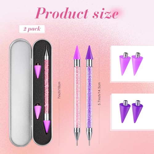 Tatuo 2 Pcs Rhinestone Picker Tool Kit with 2 Wax Head, Pink, Purple - color: Pink, Purple