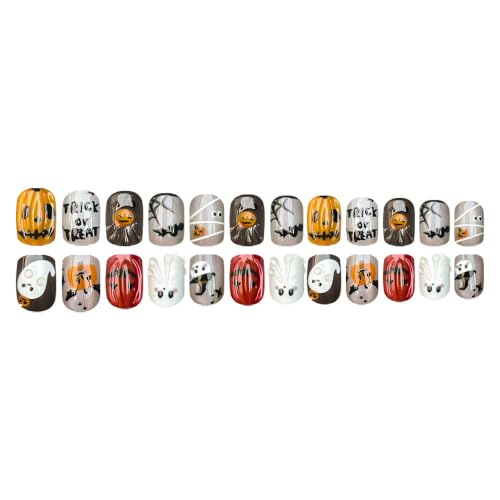Halloween Press On Nails, Short Square Ghost Pumpkin Design - color: style 01